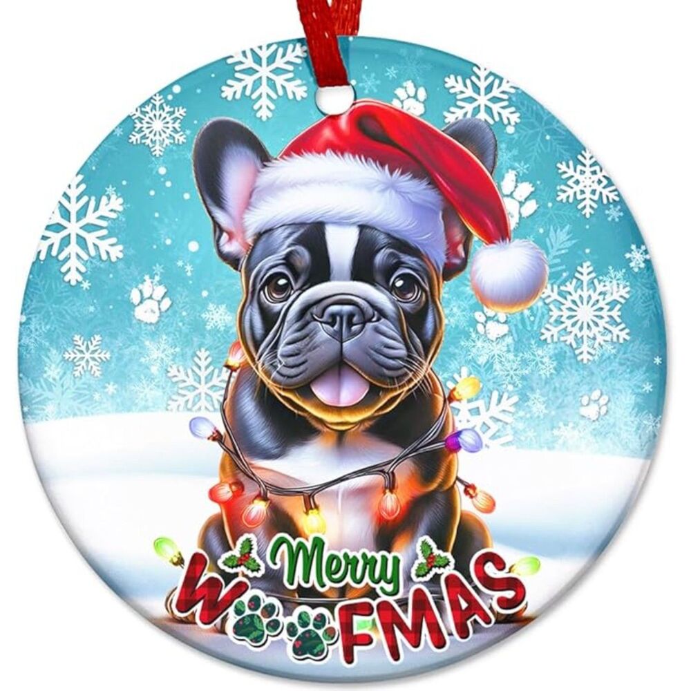 Cute Santa Hat French Bulldog Ceramic Frenchie Ornaments